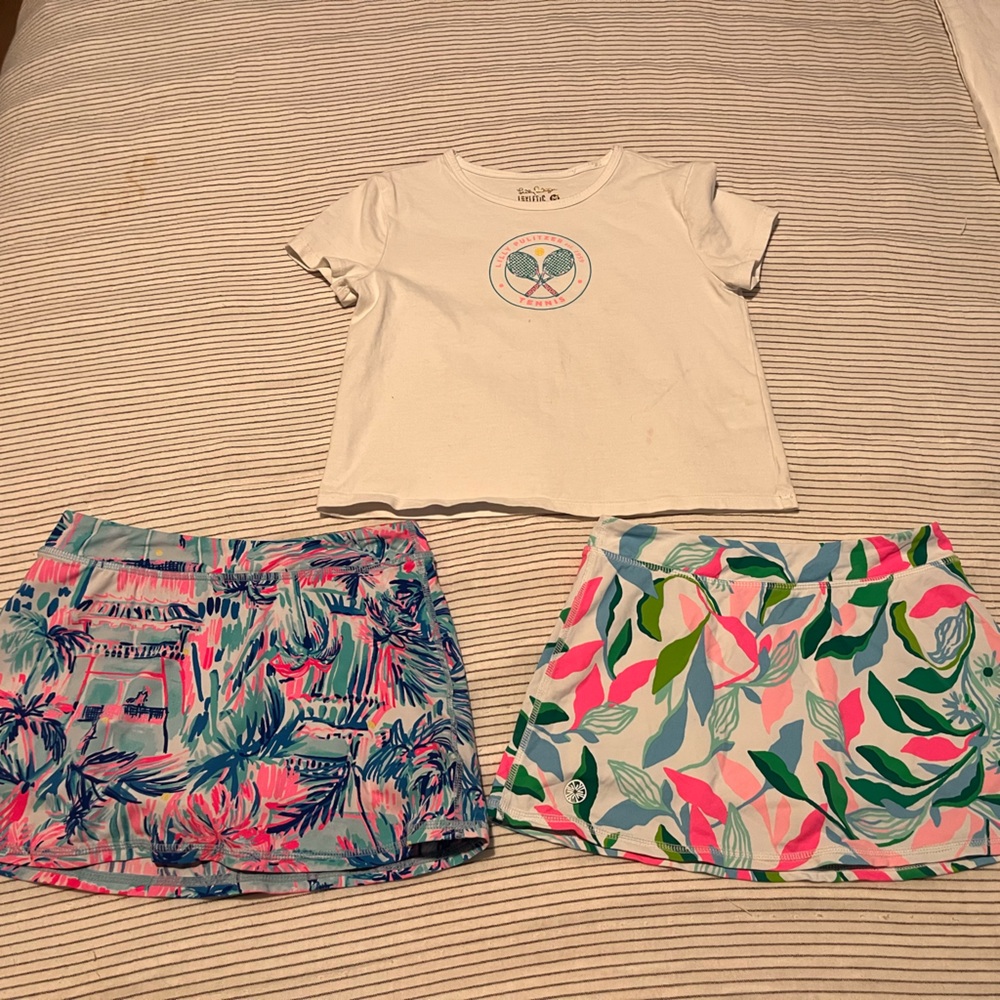 Girls Lilly Pulitzer 2 tennis skirts, 1 shirt